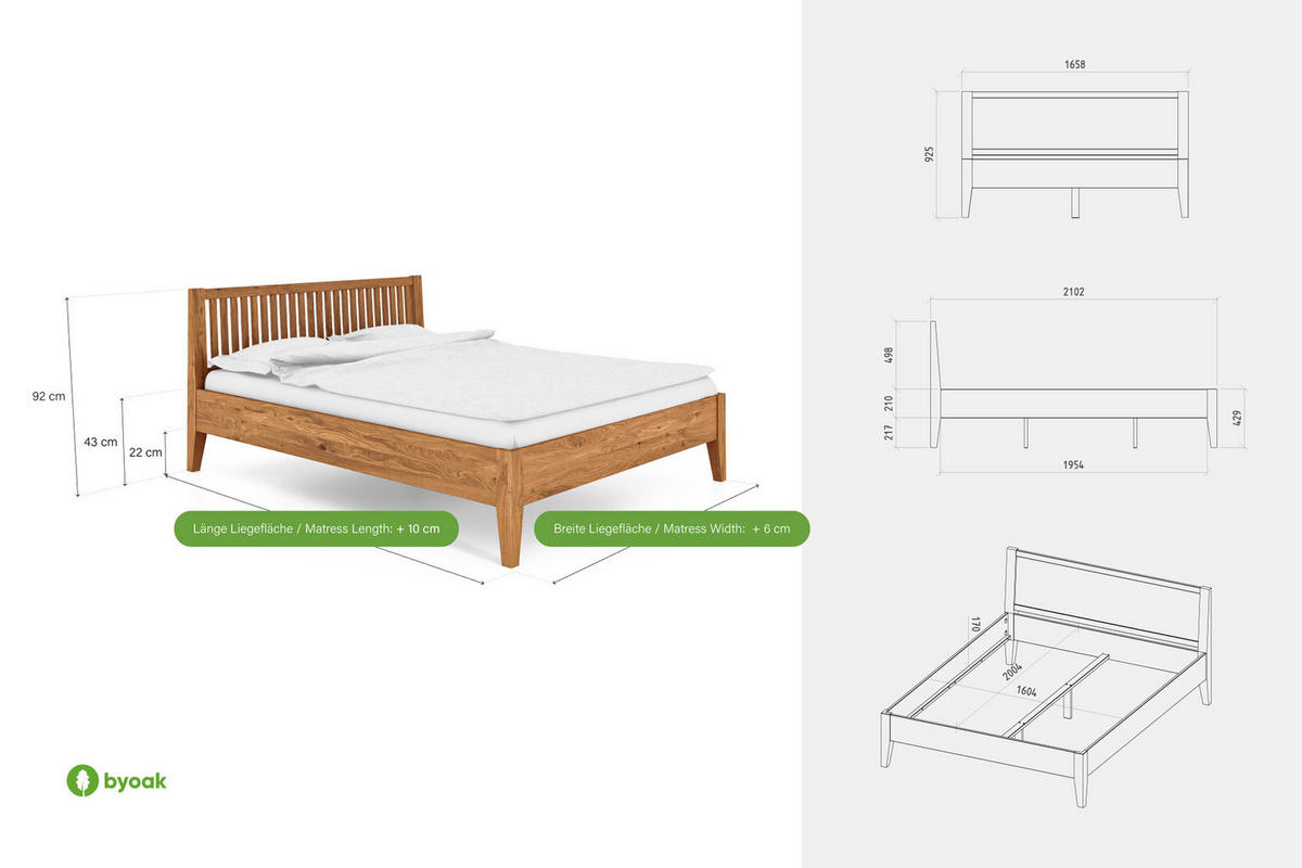 MASSIVHOLZBETT ELIAS 1 180x220 Kernbuche - Kernbuche, Holz (180/220cm) - byoak