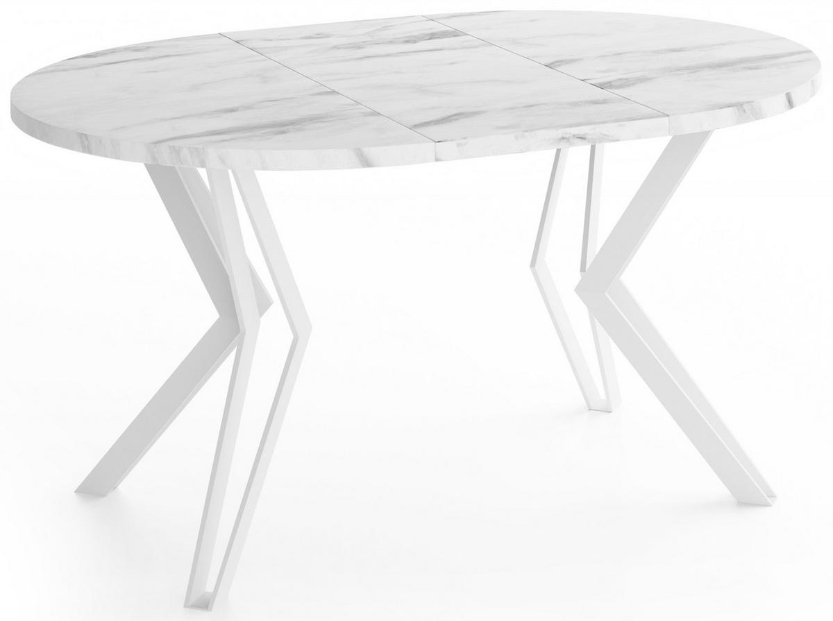 ESSTISCH Austin runder ausziehbarer, Marmor Weiß 120-200/100/76 cm - Ecru/Weiß, Holzwerkstoff/Metall (120/200/76cm) - WFL GROUP