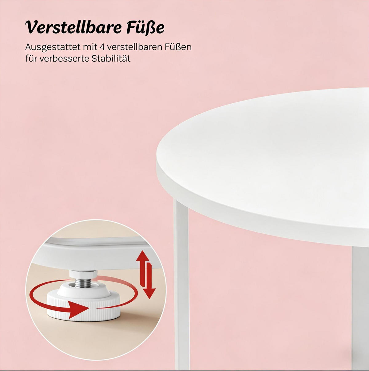 BEISTELLTISCH 45/45/50 cm mit Stoffkorb, Metallgestell und verstellbaren Füßen, Weiß - Weiß, Holzwerkstoff (45/45/50cm) - Redom