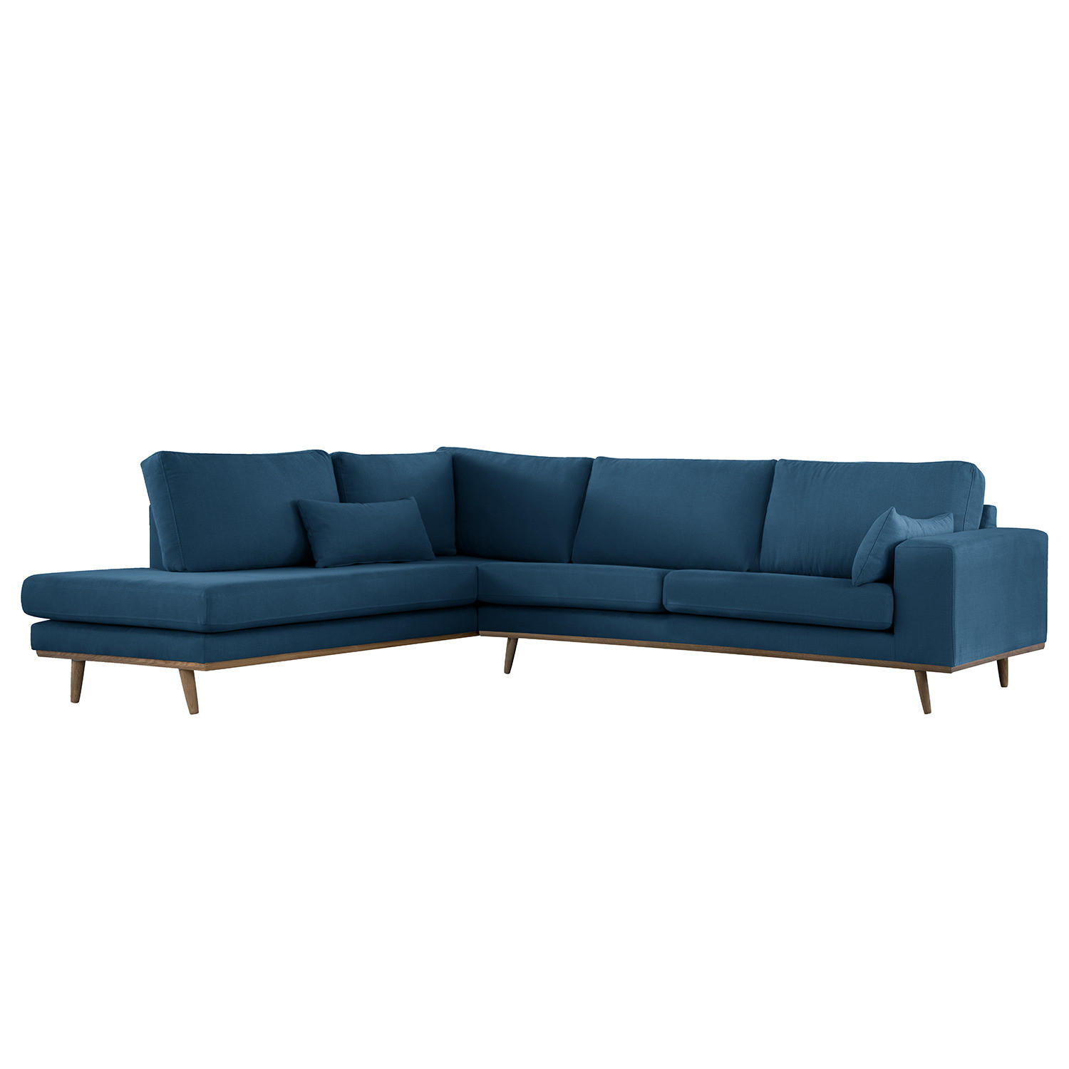 ECKSOFA mit Ottomane - Blau/Eichefarben, Naturmaterialien/Eichenholz (287/219cm) - home24