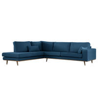ECKSOFA mit Ottomane - Blau/Eichefarben, Naturmaterialien/Eichenholz (287/219cm) - home24