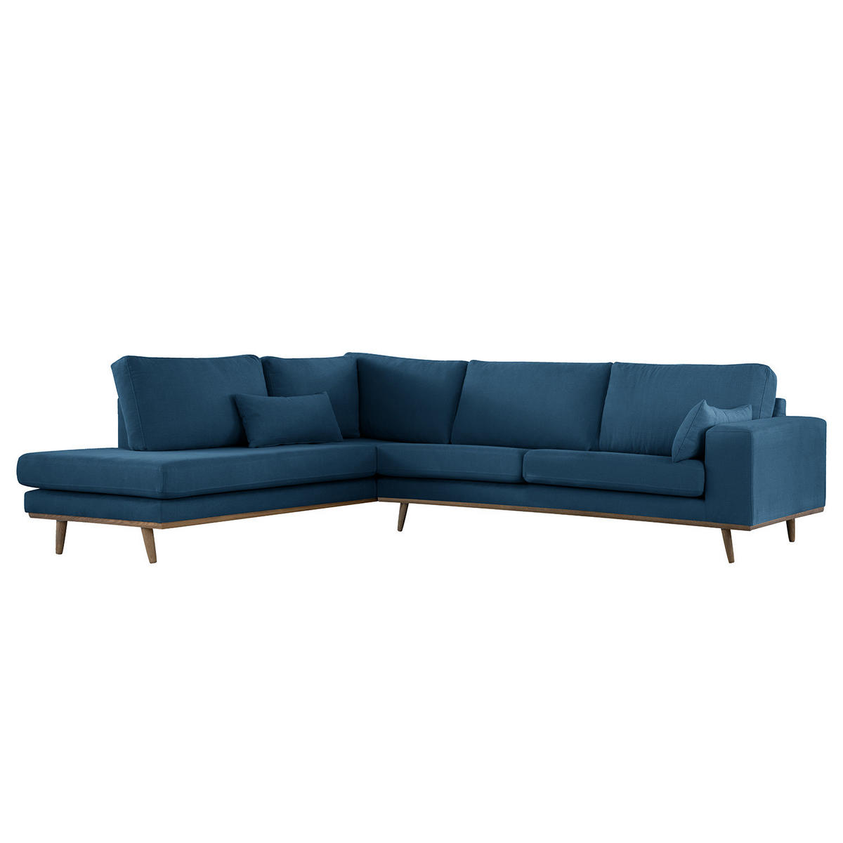 ECKSOFA mit Ottomane - Blau/Eichefarben, Naturmaterialien/Eichenholz (287/219cm) - home24