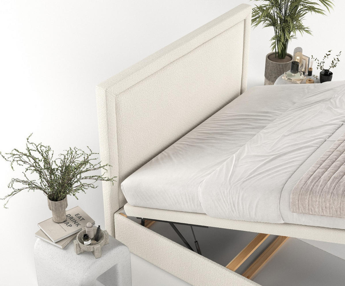 POLSTERBETT Salma mit Stauraum 160/200 cm Hellbeige im Alta Stoff - Sandfarben/Schwarz, Holz/Holzwerkstoff (160/200cm) - AltaBeds