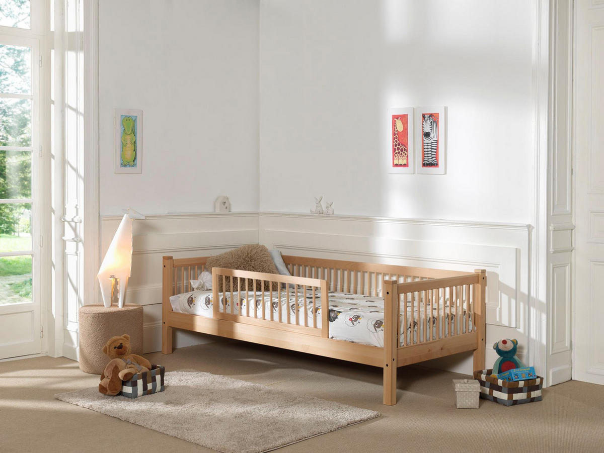 TAGESBETT Kelci 90x200 mit Rausfallschutz Umrandung Buche massiv natur - Buchefarben, Holz (90/200cm) - 58aufmkessel