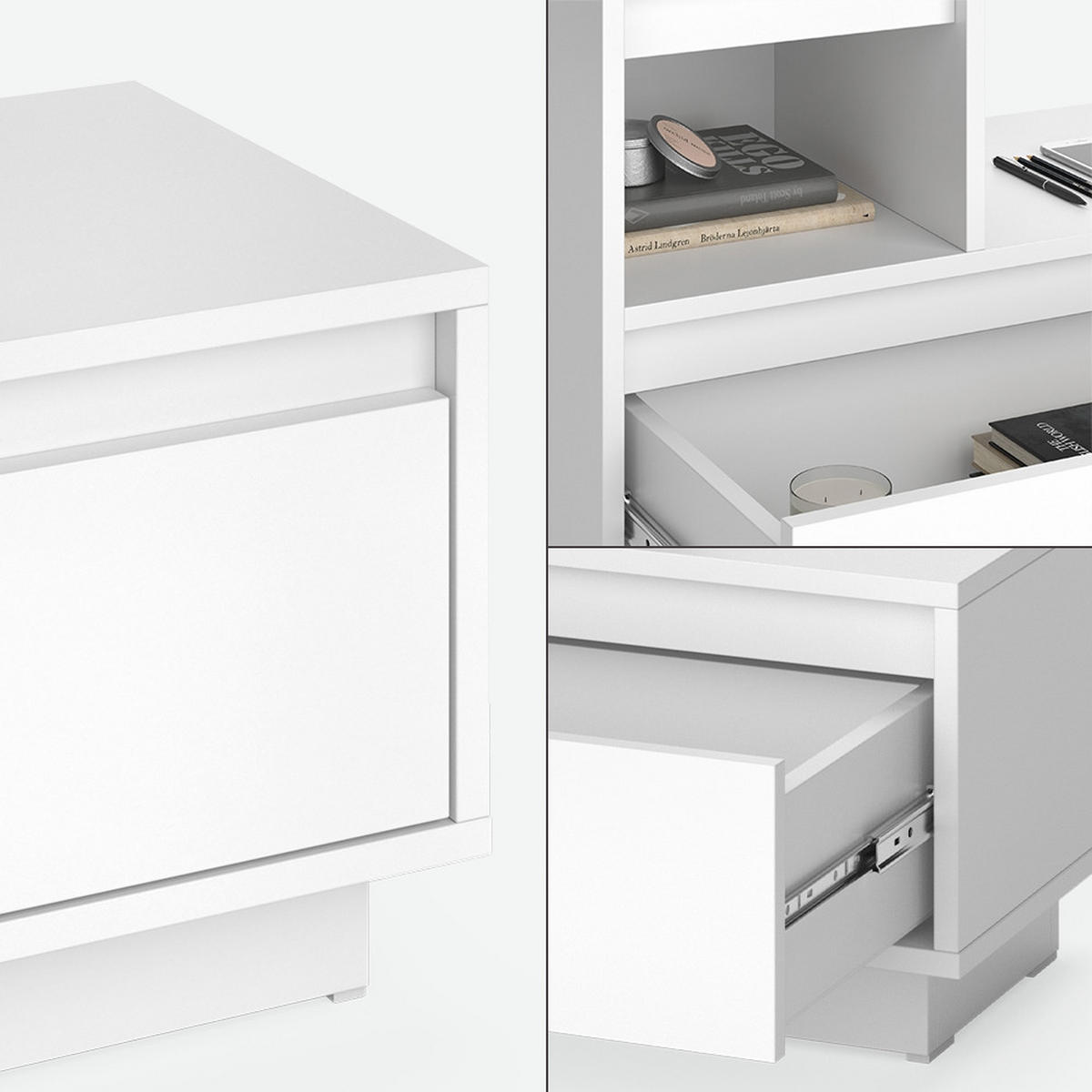 NACHTTISCH Tina Weiß 59.4 x 53.2 cm 2er Set - Weiß, Holzwerkstoff (59.4/53.2/32.1cm) - Vicco
