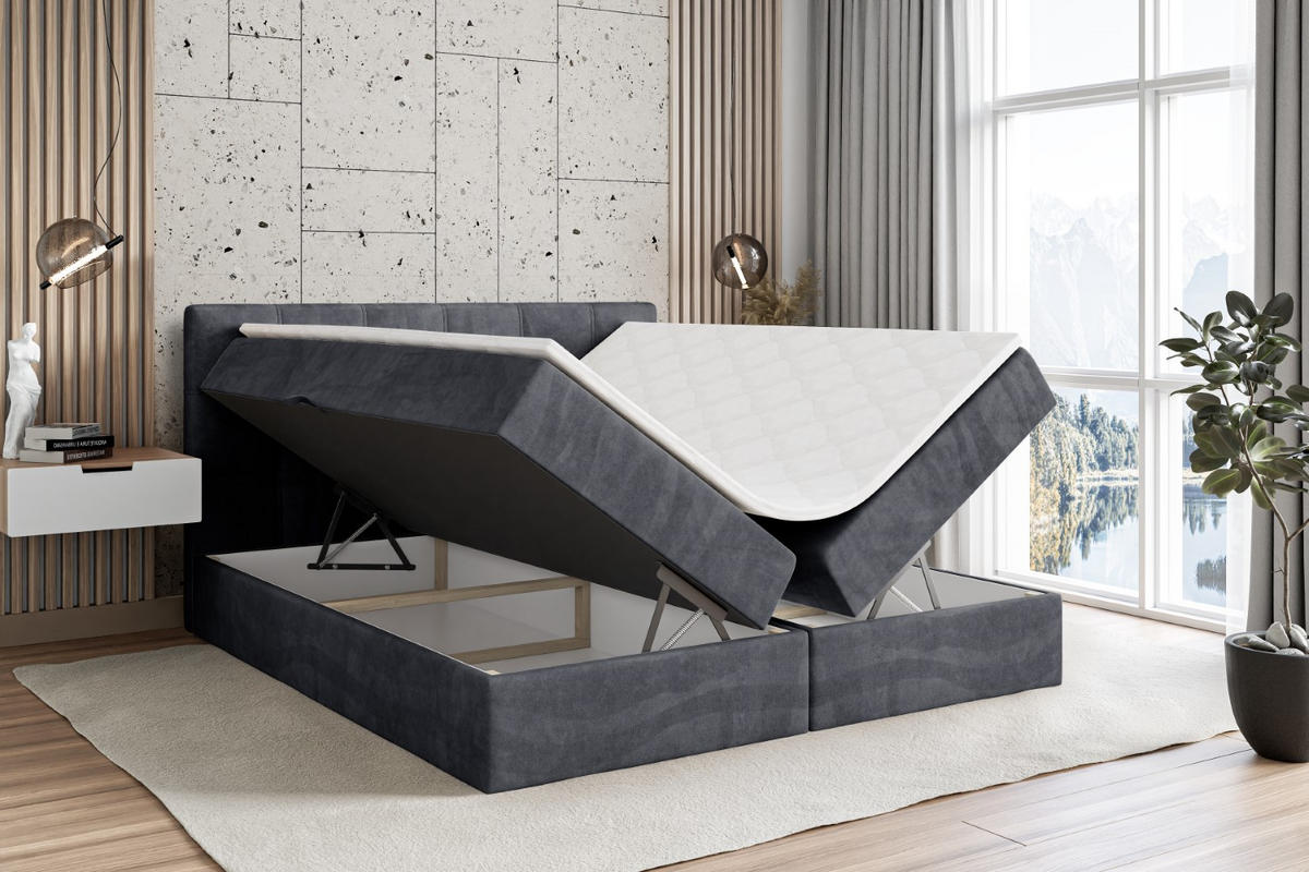 BOXBETT mit Matratze H3 und Lattenrost - MARCE - 160 x 200 cm - Grau - Dunkelgrau, Holzwerkstoff (160/200cm) - ALTDECOR