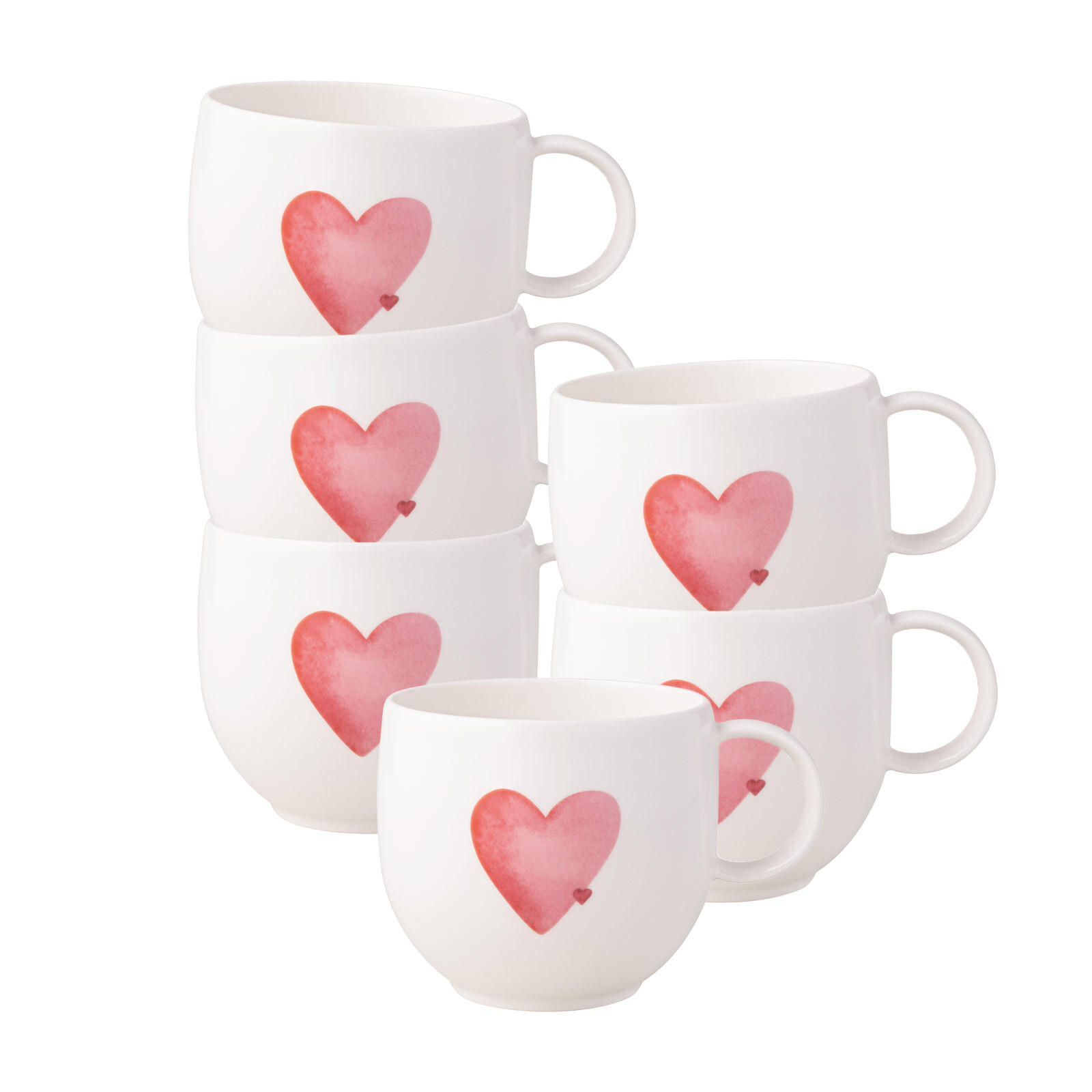 HENKELBECHER SENDING LOVE With Love weiß-rot 290 ml 6er Set - Rot/Weiß, Keramik (0.29L) - Villeroy & Boch