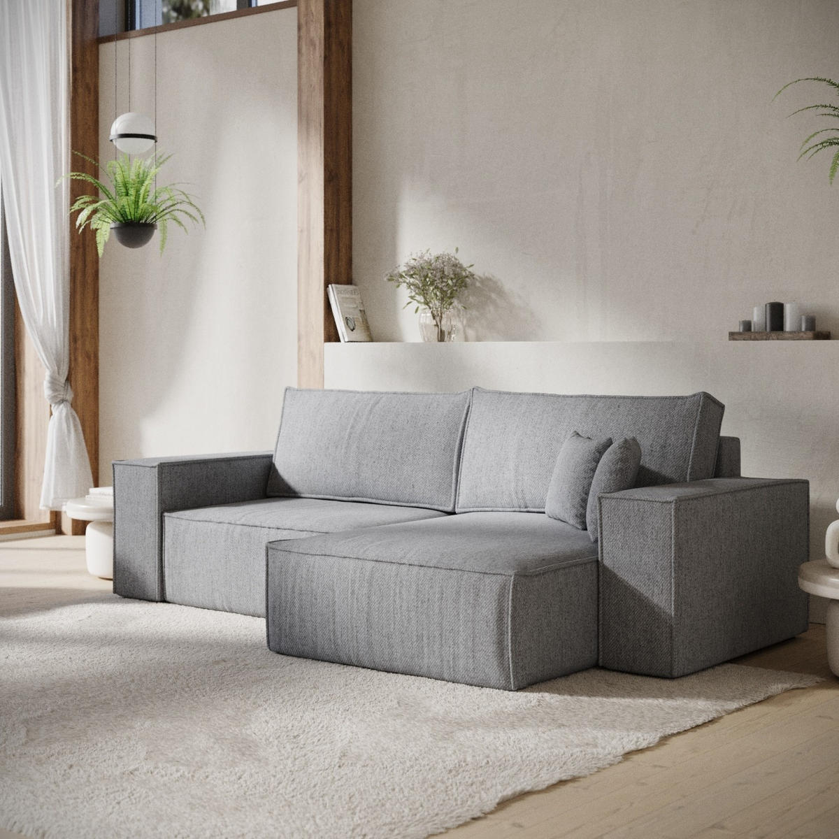 ECKSOFA CAVO mit Schlaffunktion Grau im Neve Stoff - Schwarz/Grau, Holz/Holzwerkstoff (255/148cm) - AltaBeds