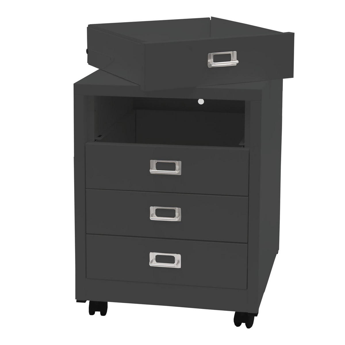 ROLLCONTAINER 55x40x41cm Metall 4 Schubladen Dunkelgrau - Dunkelgrau, Metall (40/55/41cm) - PROREGAL