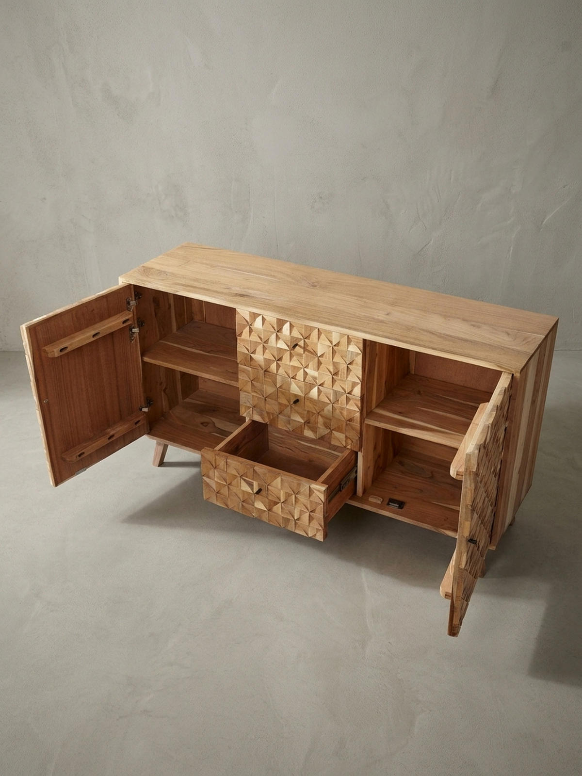 SIDEBOARD – ALME, Akazie Massivholz, 140x78,5x40 cm, Landhausstil, 3 Schubladen, 2 Türen - Braun, Akazienholz/Holz (140/79/40cm) - KADIMA DESIGN