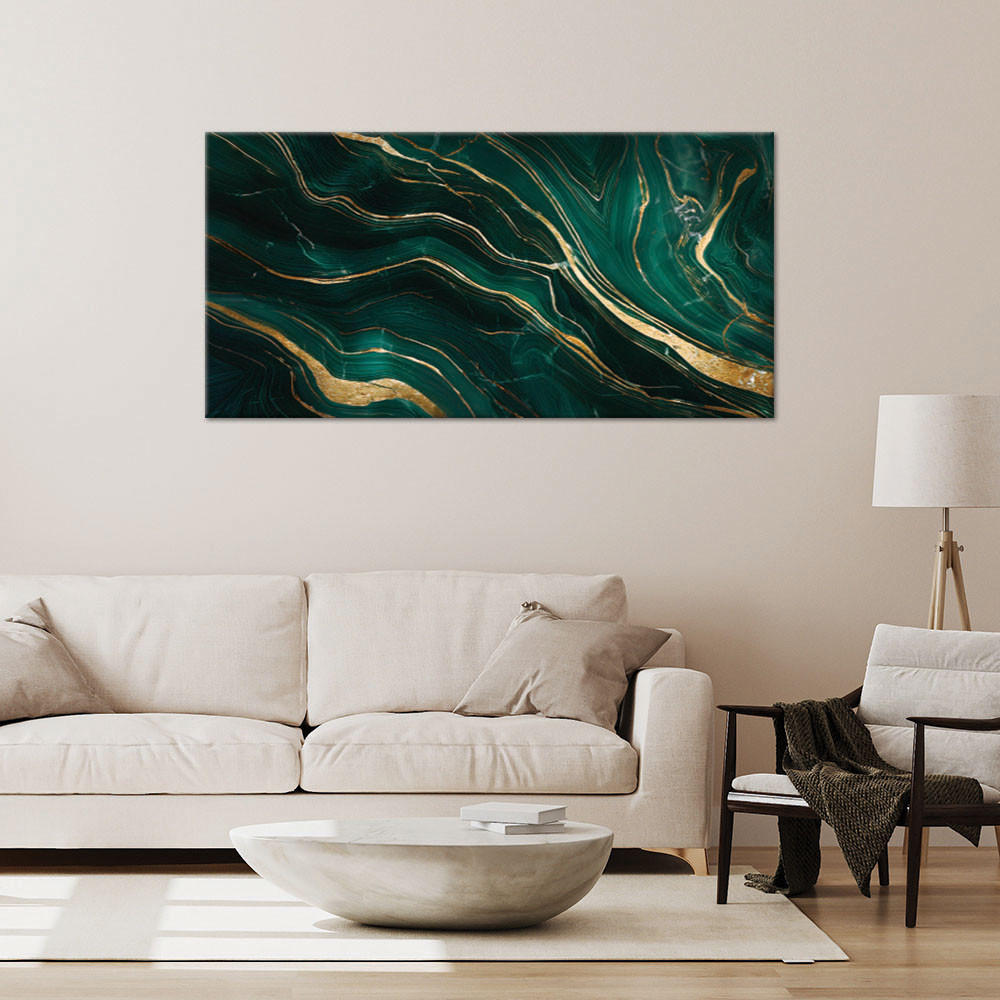 LEINWANDBILD Abstrakter grüner Smaragdmarmor 80x40cm - Grün, Textil (80/40cm) - Feeby