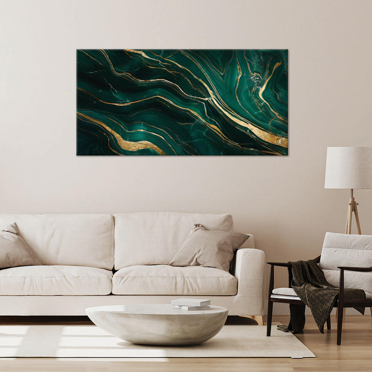 LEINWANDBILD Abstrakter grüner Smaragdmarmor 80x40cm - Grün, Textil (80/40cm) - Feeby