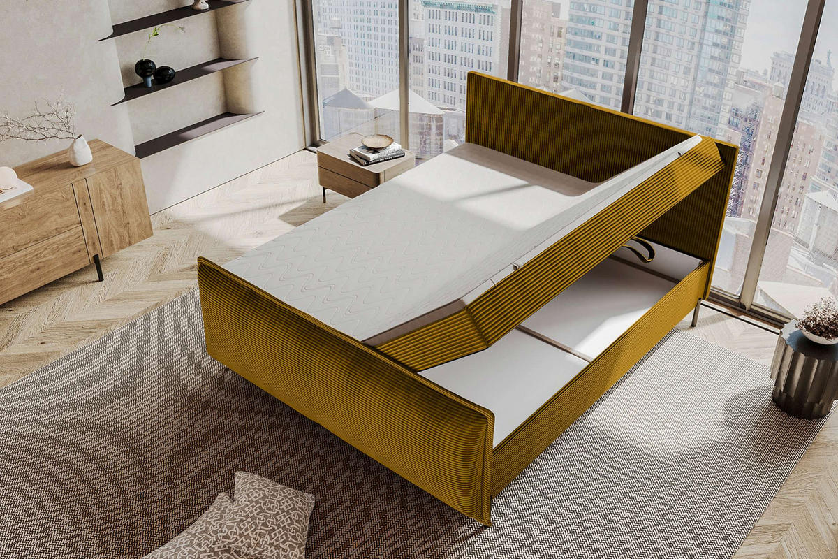 BOXSPRINGBETT VERO PLUS Cordstoff Goldfarben 160/200 cm - Goldfarben/Schwarz, Holzwerkstoff/Textil (160/200cm) - 99rooms