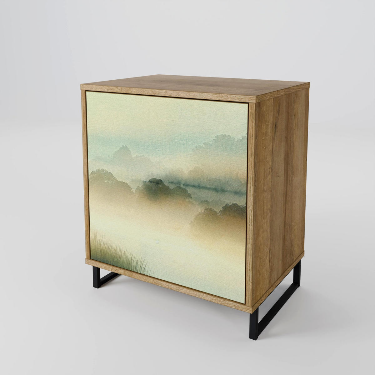 SIDEBOARD MORNING BY THE LAKE, Eichefarben, 57,5x42x75,5 cm, Goldfarbene Metallfüße - Eichefarben/Goldfarben, Holzwerkstoff/Metall (57.5/75.5/42cm) - SpaceRebels