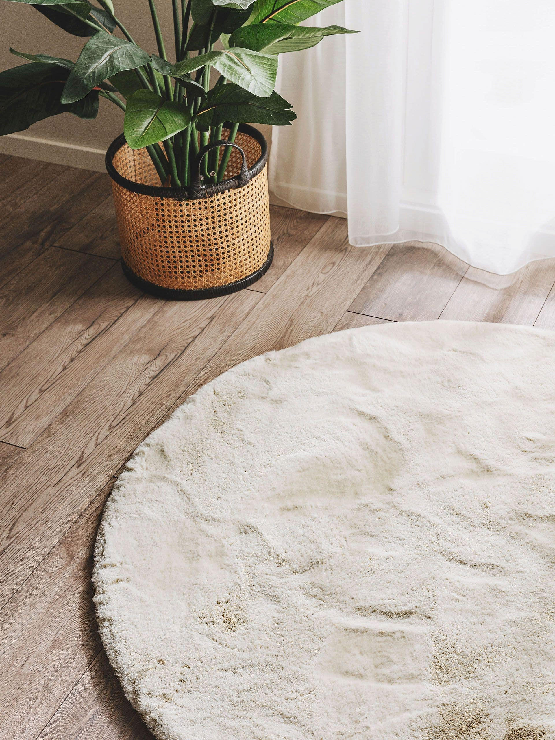 Thumbnail - benuta Nest Kunstfell-Teppich, Creme, Textil, Beton Optik, Rund, 120x120 cm, Gots, wasserabweisend, Teppiche & Böden, Te...