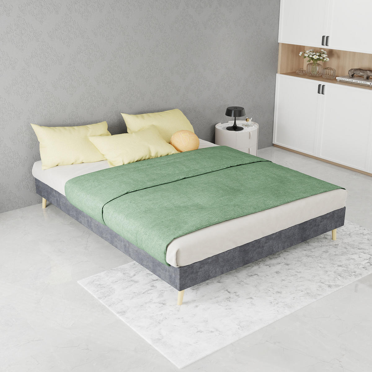 RAHMENBETT 140/200 cm in Grau Stoff Modernes Bettgestell aus Metall im minimalistischen Design - Naturfarben/Grau, Holzwerkstoff/Textil (140/200cm) - STILVORA