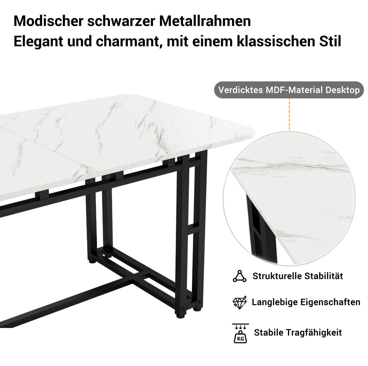 ESSTISCH, MDF mit Metallgestell, 120/70/74 cm, Schwarz-Weiß - Schwarz, Holzwerkstoff (120/70/74cm) - Redom
