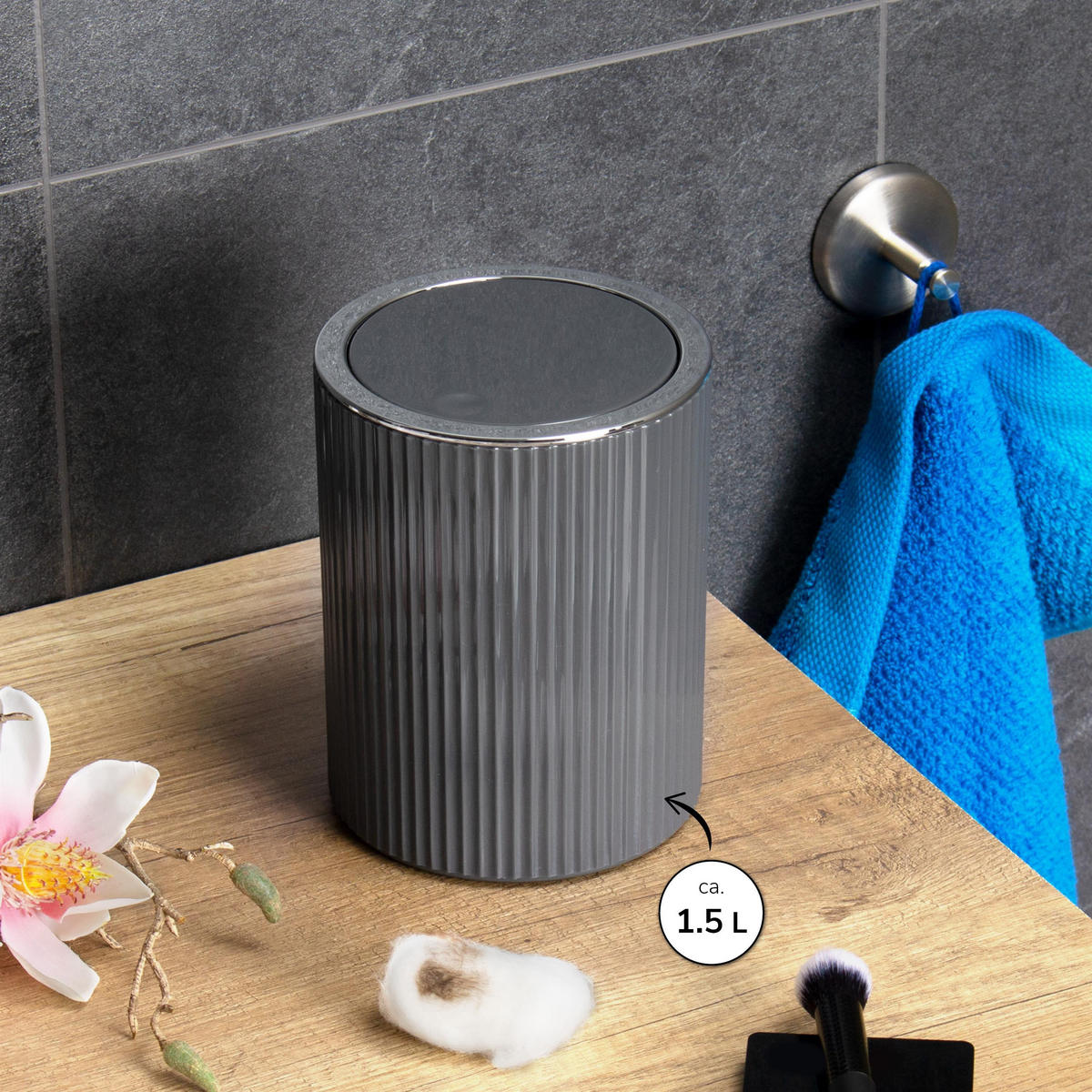 KOSMETIKEIMER 2er-Set, GAVELLO grau, Kunststoff - Grau, Kunststoff (12.5/16/12.5cm) - bremermann