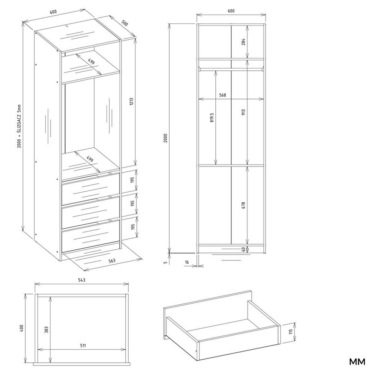 GARDEROBENSCHRANK Weiß 60/200/50 - Weiß, Holzwerkstoff (60/200/50cm) - RAUMHIRSCH FURNITURE