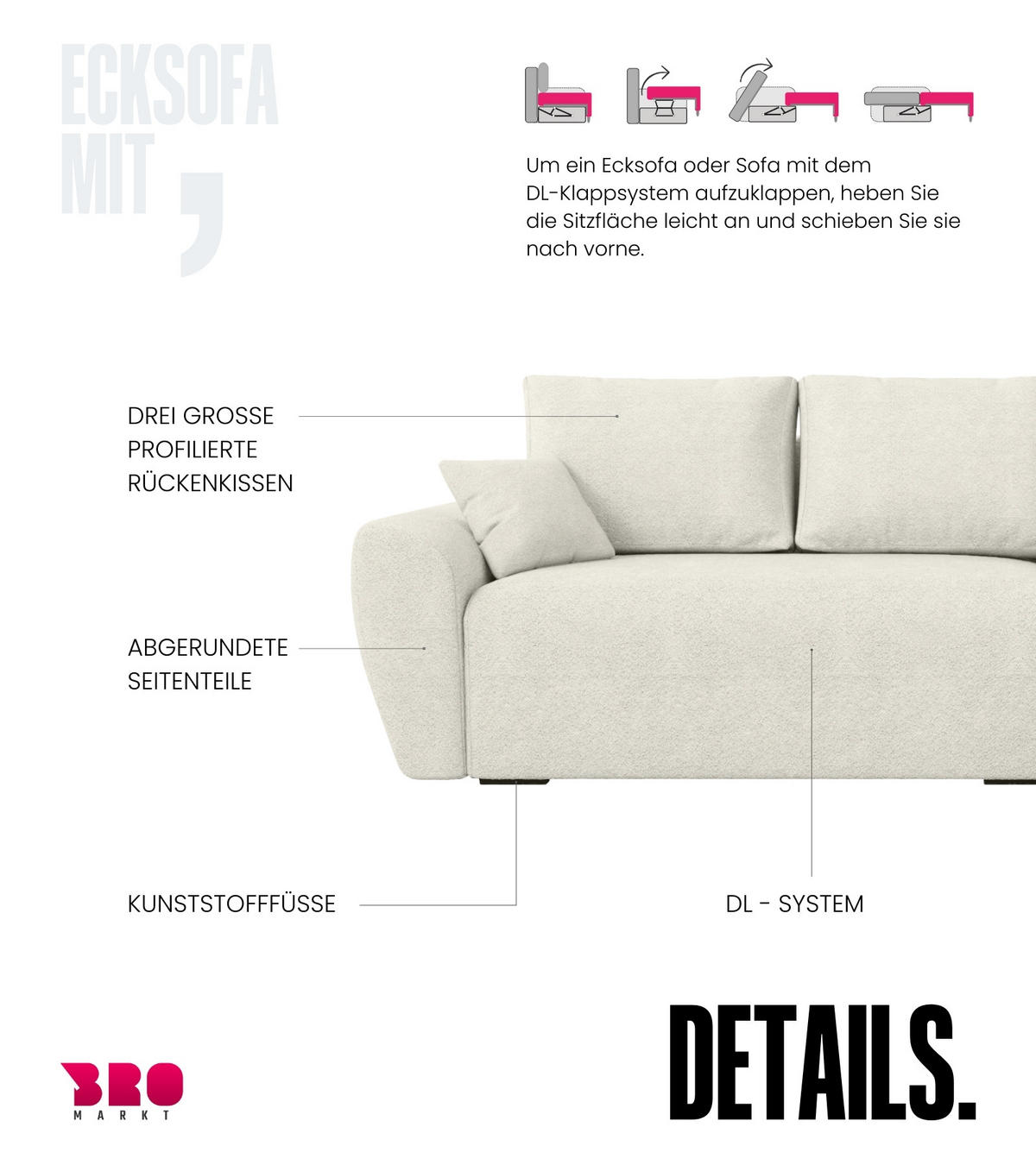 ECKSOFA Rotterdam mit Schlaffunktion Beige Bouclé - Beige, Textil (238/141cm) - Bromarkt