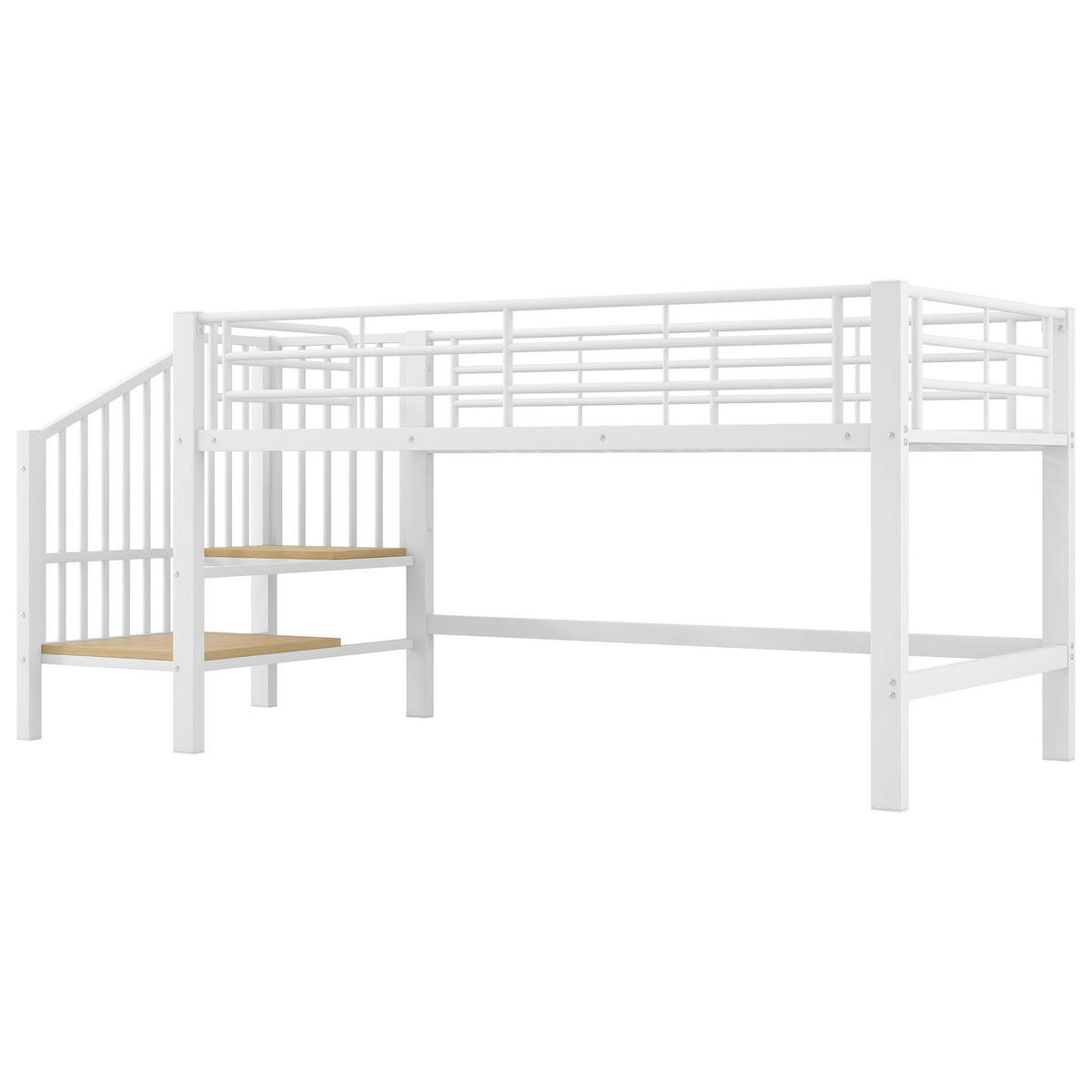 HOCHBETT 90/200 cm in Weiß mit Stauraumtreppe aus MDF & Metall - Weiß, Holzwerkstoff/Metall (90/200cm) - CHICFURN