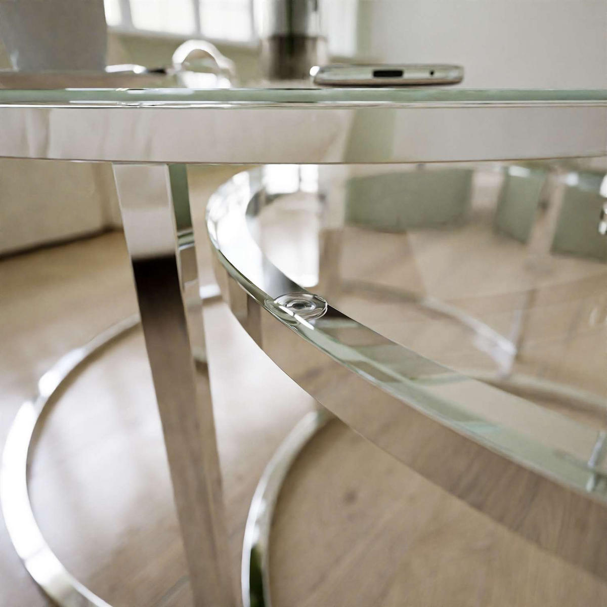COUCHTISCH CIRI CHROME 2-in-1 mit Glasplatte - Silberfarben, Glas (70/70/47cm) - Lookway