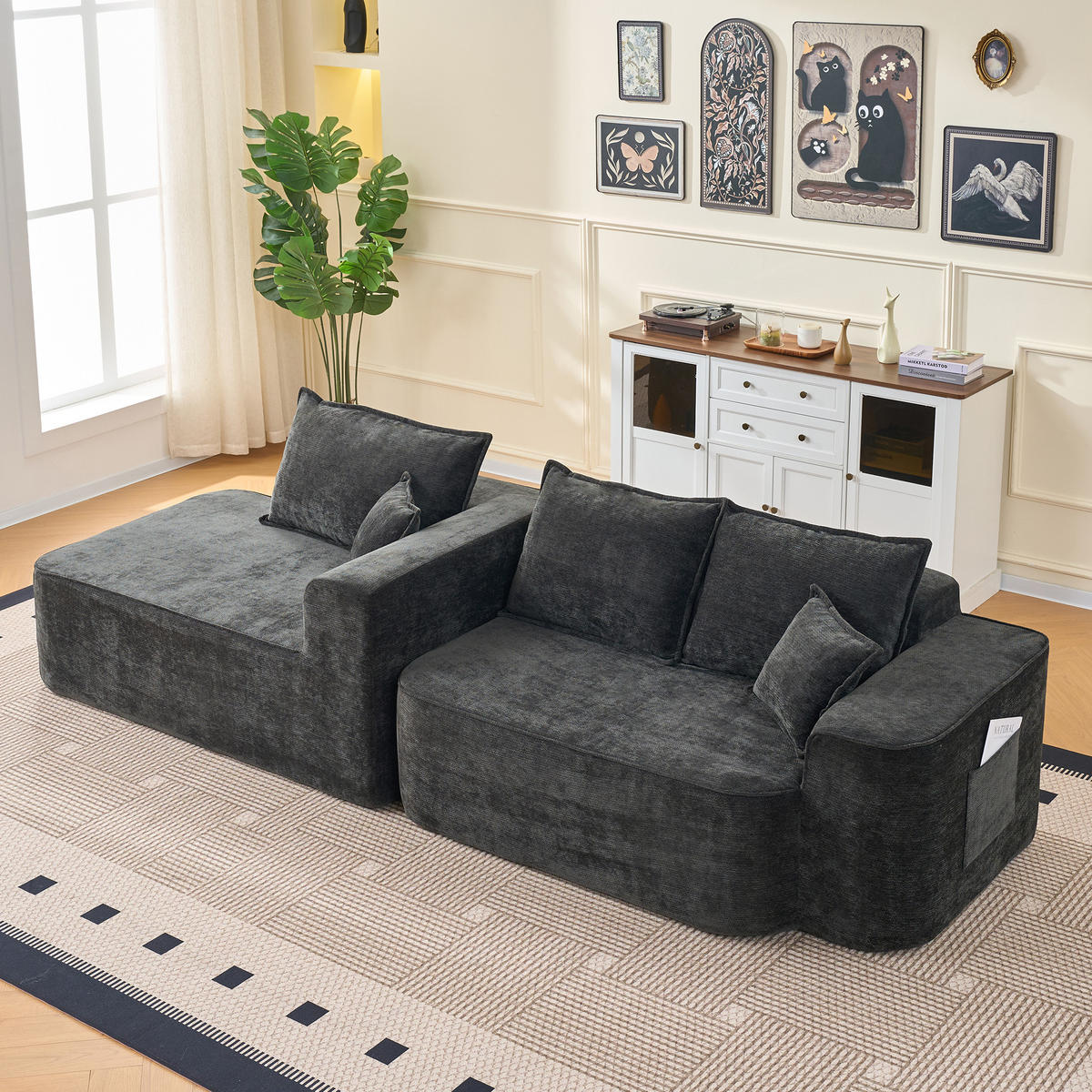 ECKSOFA aus Chenille in Schwarz mit modularem Design - Schwarz, Textil (144/65/262cm) - Modfu