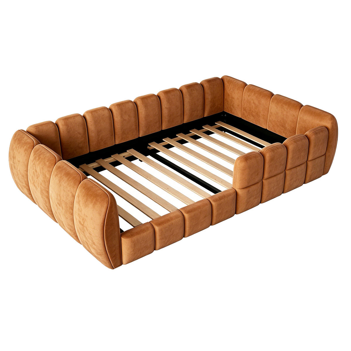 POLSTERBETT 140/200 cm in Orange Samt - Orange, Holzwerkstoff/Textil (140/200cm) - CHICFURN
