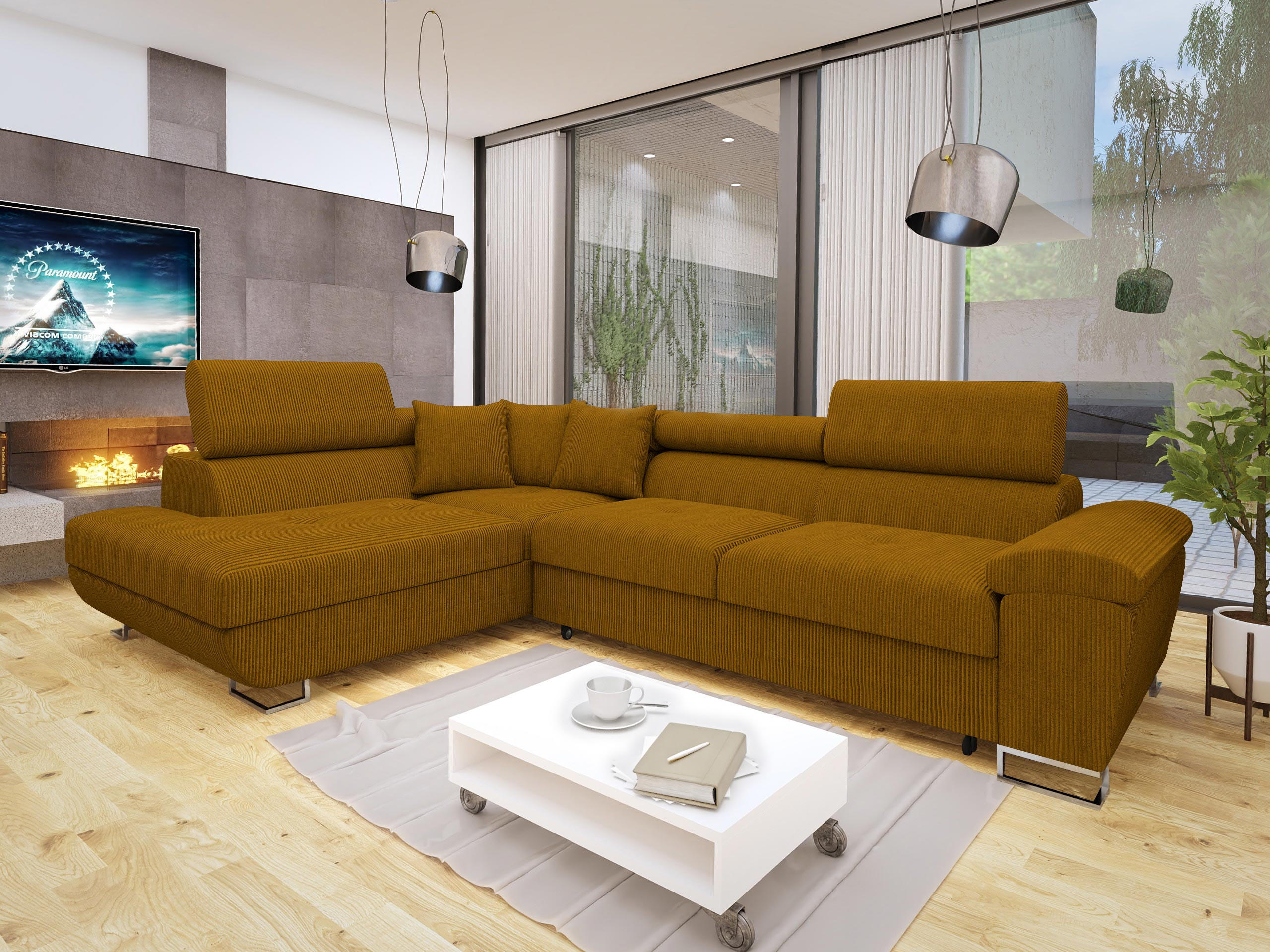 ECKSOFA Cotere Cord, Seite: Links - Bronzefarben, Holz/Textil (270/202cm) - MIRJAN24