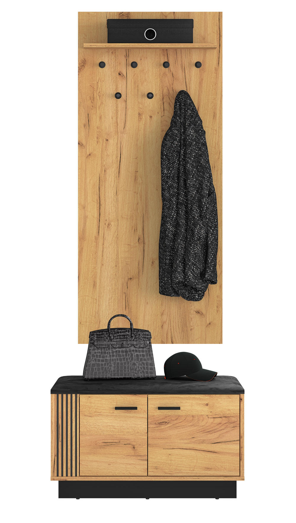 GARDEROBEN-SET Vasco Gold Craft Eiche / Schwarz 2-teilig - Eichefarben/Schwarz, Holzwerkstoff/Kunststoff (80/187/34cm) - Feldmann-Wohnen