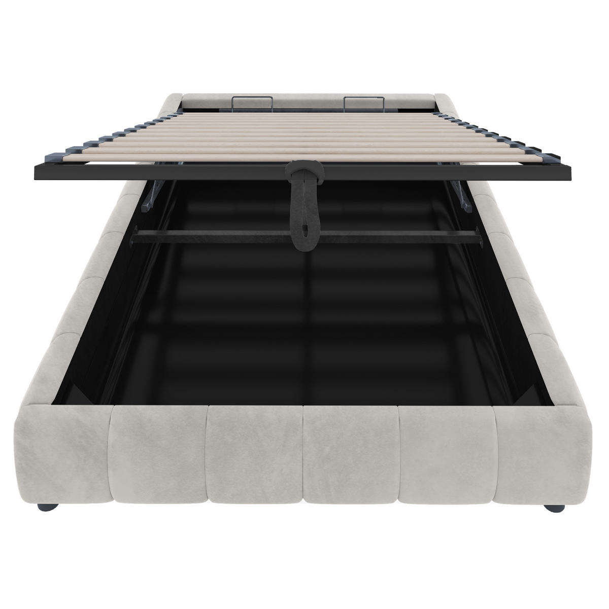 POLSTERBETT aus Flanellstoff 140x200 cm Beige mit LED-Lichtleiste, hydraulischem Stauraum und Metallrahmen - Beige, Textil (140/200cm) - Modfu