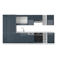 KÜCHENZEILE Fame-Line Dunkelblau Hochglanz 355 cm ohne AP - Dunkelblau/Weiß, Holzwerkstoff (355/81.6/46cm) - Vicco