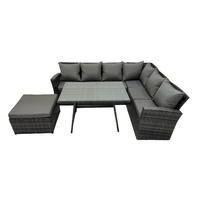 GARTENMÖBELSET mit ESSTISCH,HOCHLEHNER-SOFA Polyrattan Dunkelgrauer Mix 7-Sitzer - Dunkelgrau/Grau, Glas/Kunststoff - Fimous