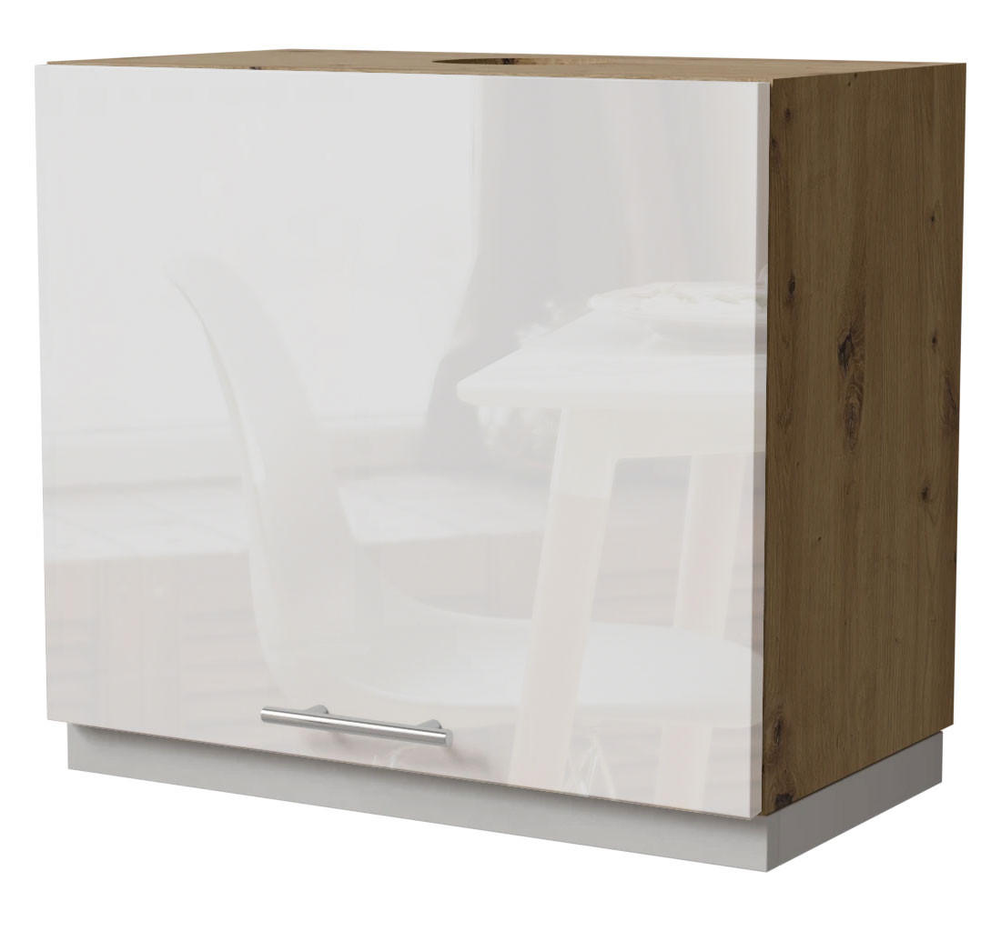 WRASENSCHRANK Essen W8/60 Weiß Hochglanz / Eiche Artisan Matt 60 / 32,5 / 50cm - Weiß Hochglanz/Eiche Artisan, Holz/Holzwerkstoff (60/50/32.5cm) - Feldmann-Wohnen