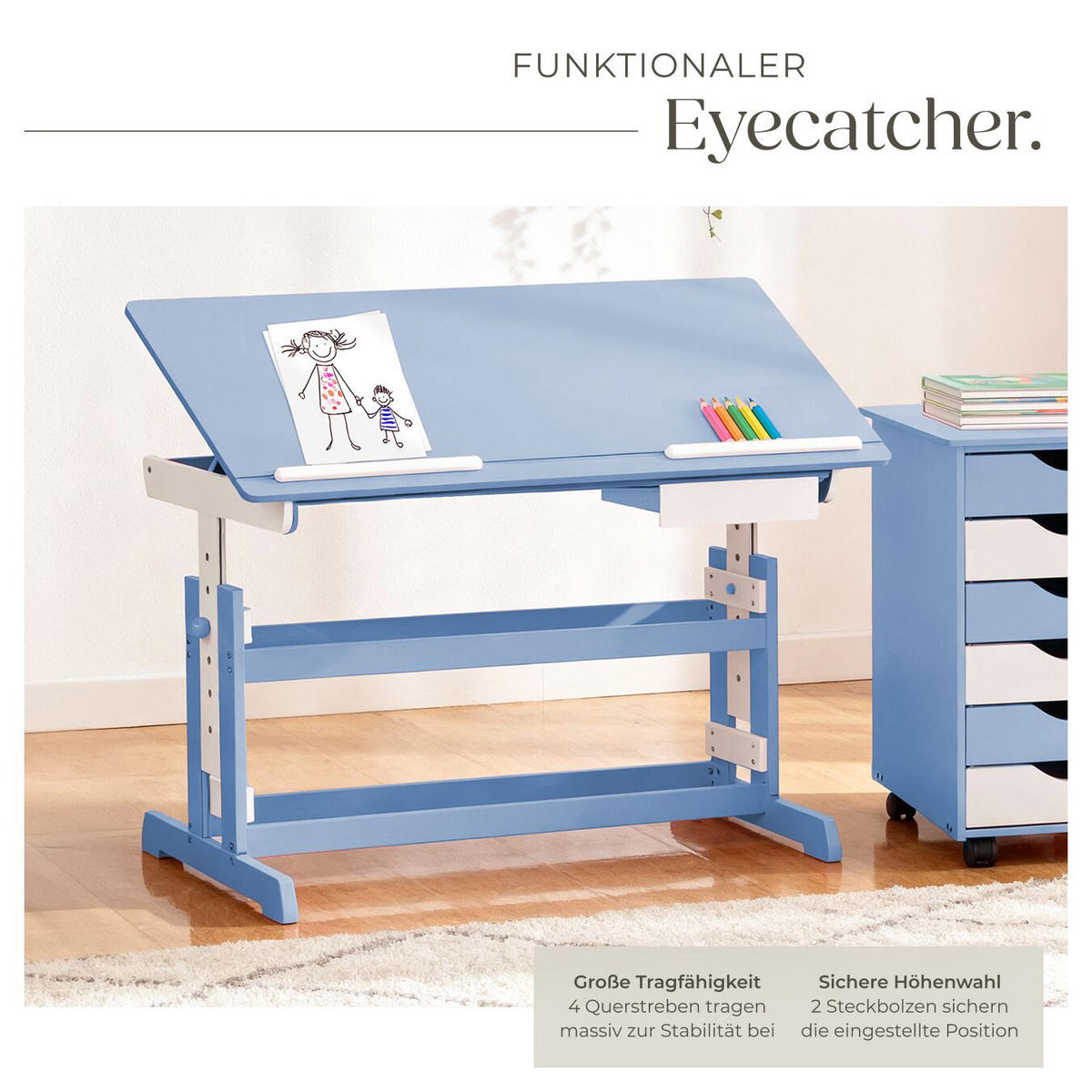 SCHREIBTISCH ,109 x 55 x 94 cm,blau - Blau, Holz (109/55/94cm) - tectake