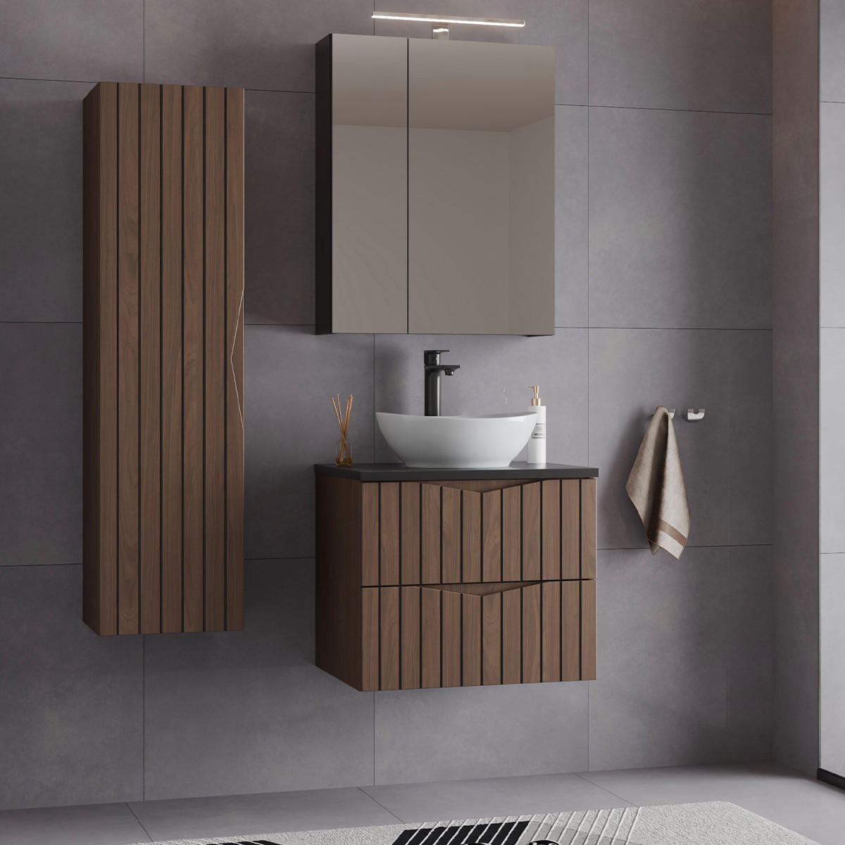 KOUPELNOVÝ NÁBYTEK 60.6cm Siena 2er-Set Dřevo a černá - černá, kompozitní dřevo (60.6/52.2/46.5cm) - Petits-meubles