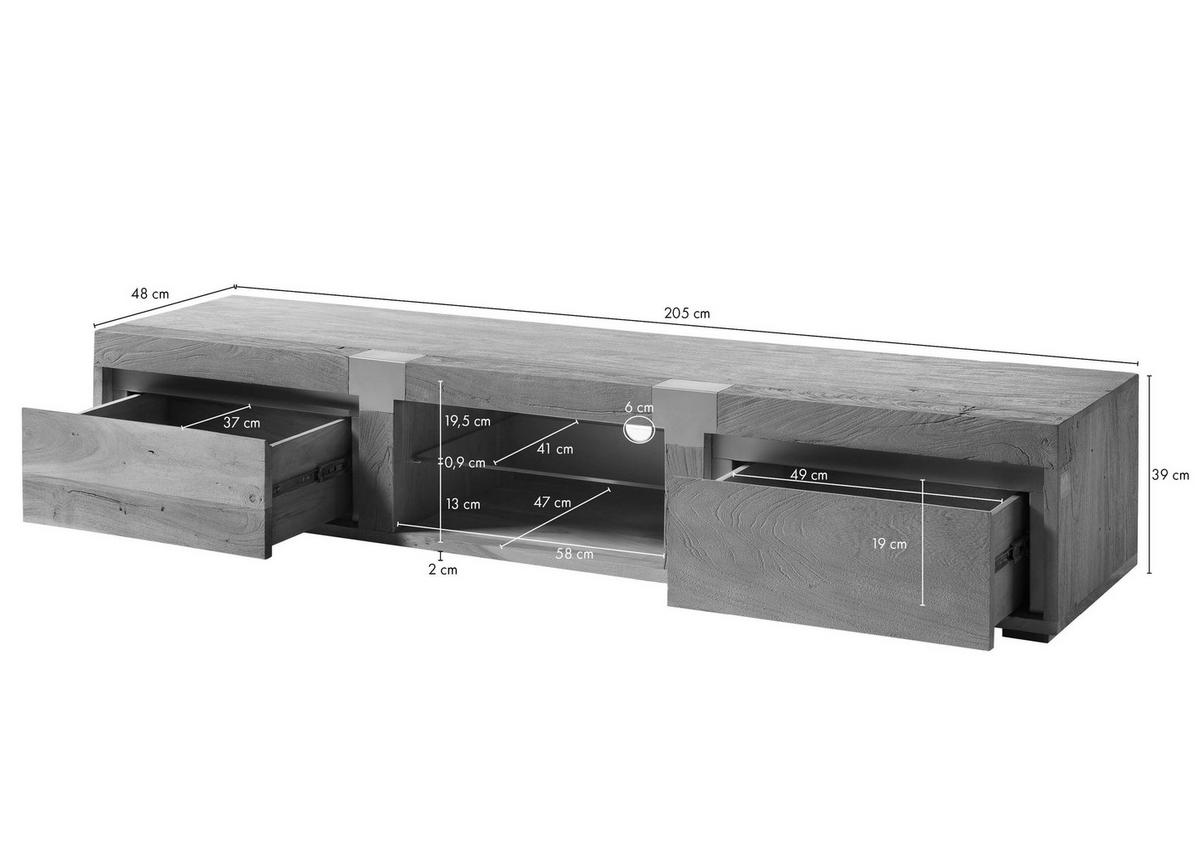 TV-BOARD Mango 205x48x39 braun lackiert Amsterdam #02 - Braun, Holz (205/39/48cm) - Massivmoebel24