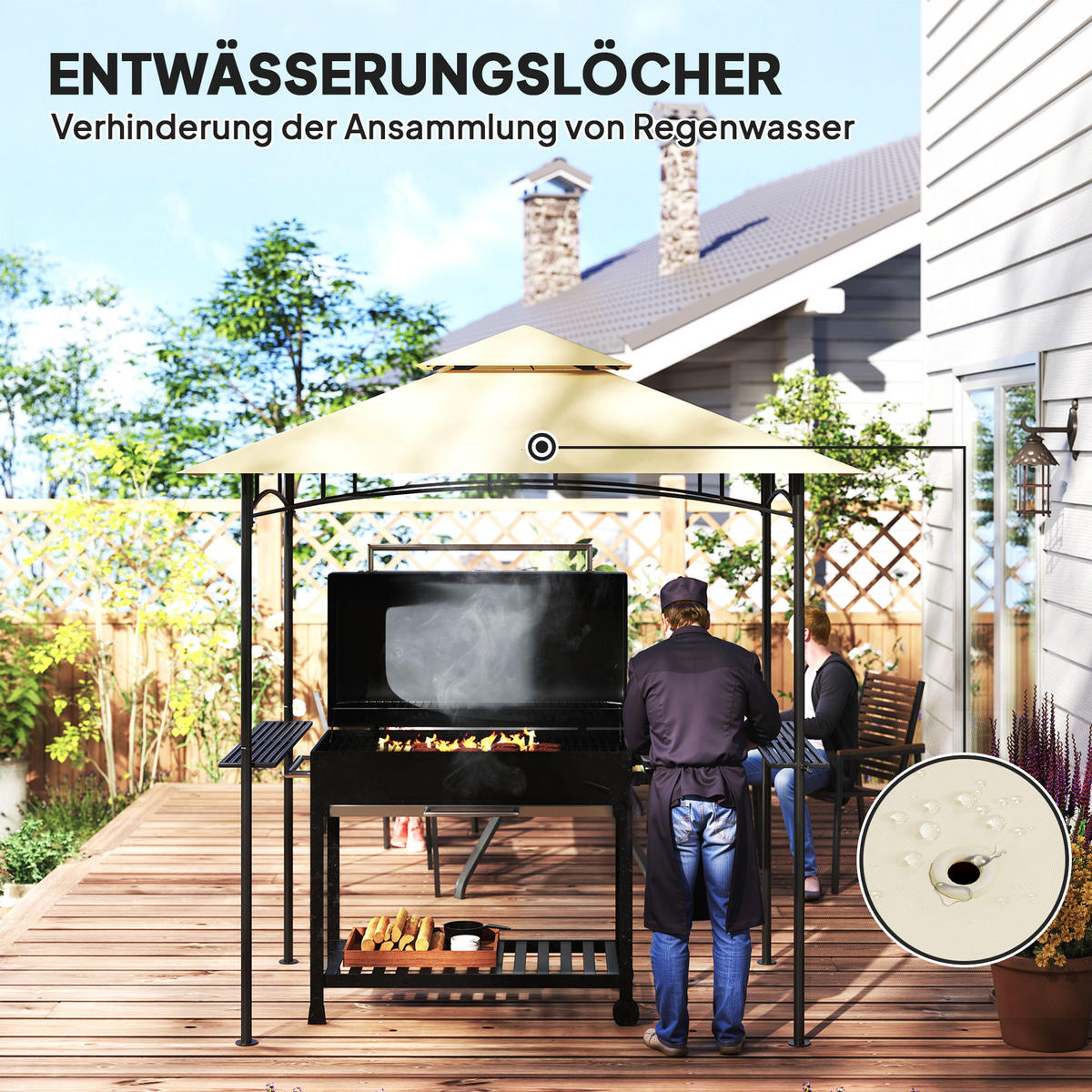 GRILLPAVILLON aus Metall und Polyester, Beige - Beige, Metall (150/258/240cm) - Outsunny