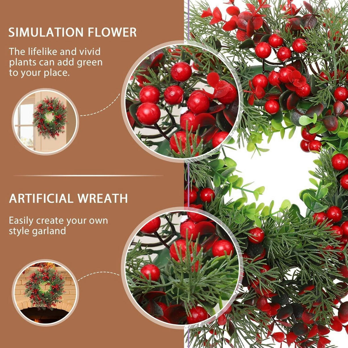 WEIHNACHTSKRANZ mit Beeren und Tannenzweigen - Multicolor, Kunststoff (4cm)