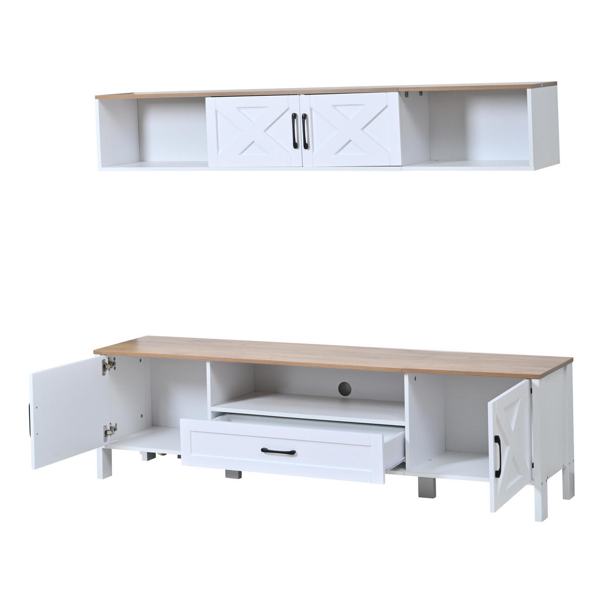 LOWBOARD 180/40/50 cm Weiß aus MDF mit 4 Schränken und 1 Schublade - Weiß, Holzwerkstoff (40/50/180cm) - OKMYHOME