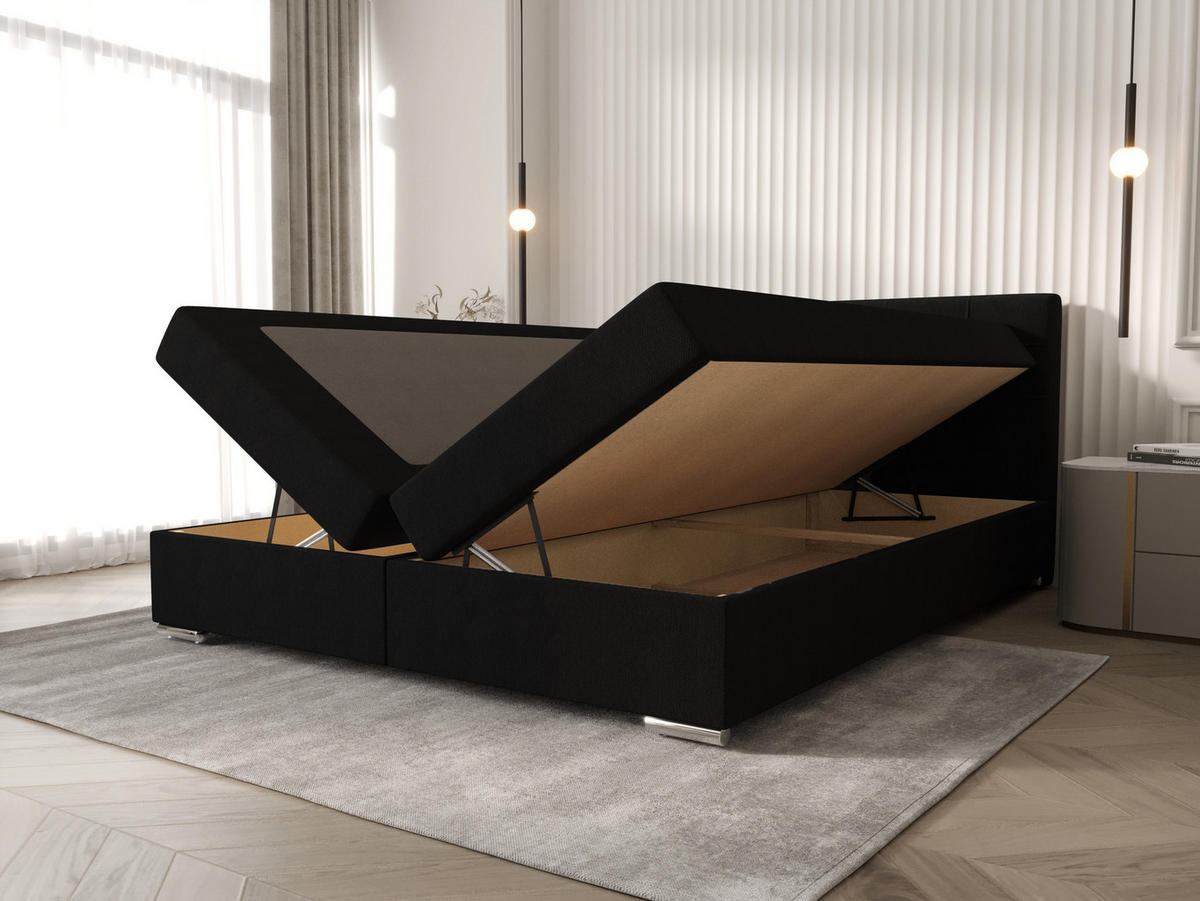 BOXBETT ZILANO 1 mit Matratze H3 und Topper 140x200 Cosmic 100 - Schwarz, Holz/Textil (140/200cm) - Bedante