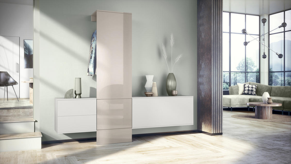 GARDEROBE DualVista Sandgrau Hochglanz - Sandfarben, Holzwerkstoff (208/193/35cm) - Vladon