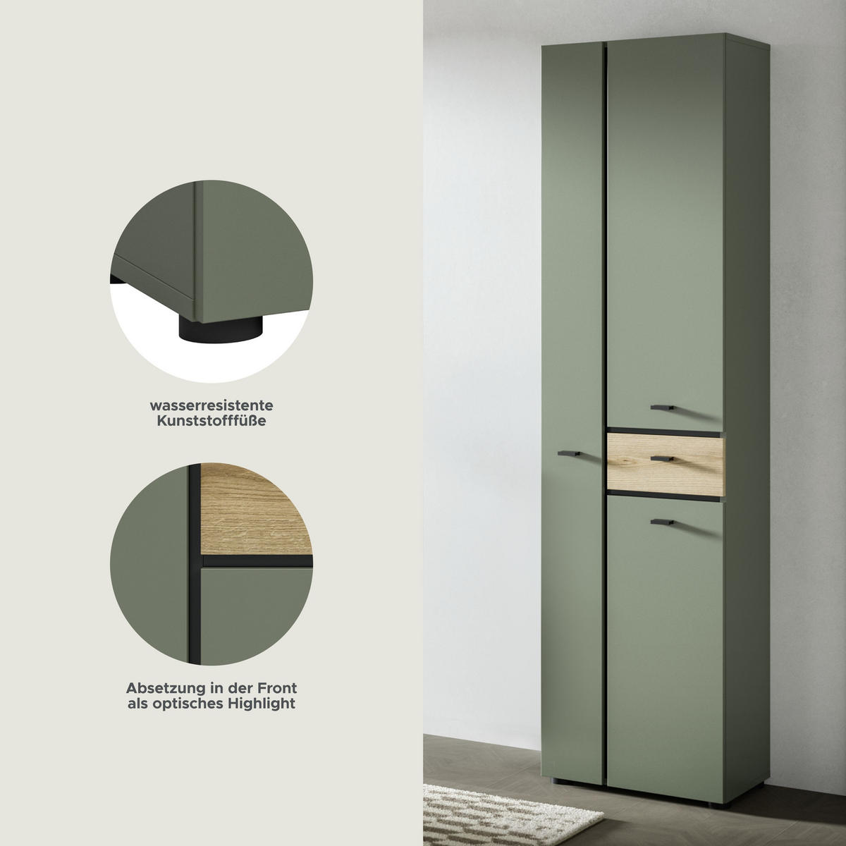 HOCHSCHRANK Aqua Sage Green 51/30/191 cm - Grün, Holzwerkstoff (51/191/30cm) - Xonox