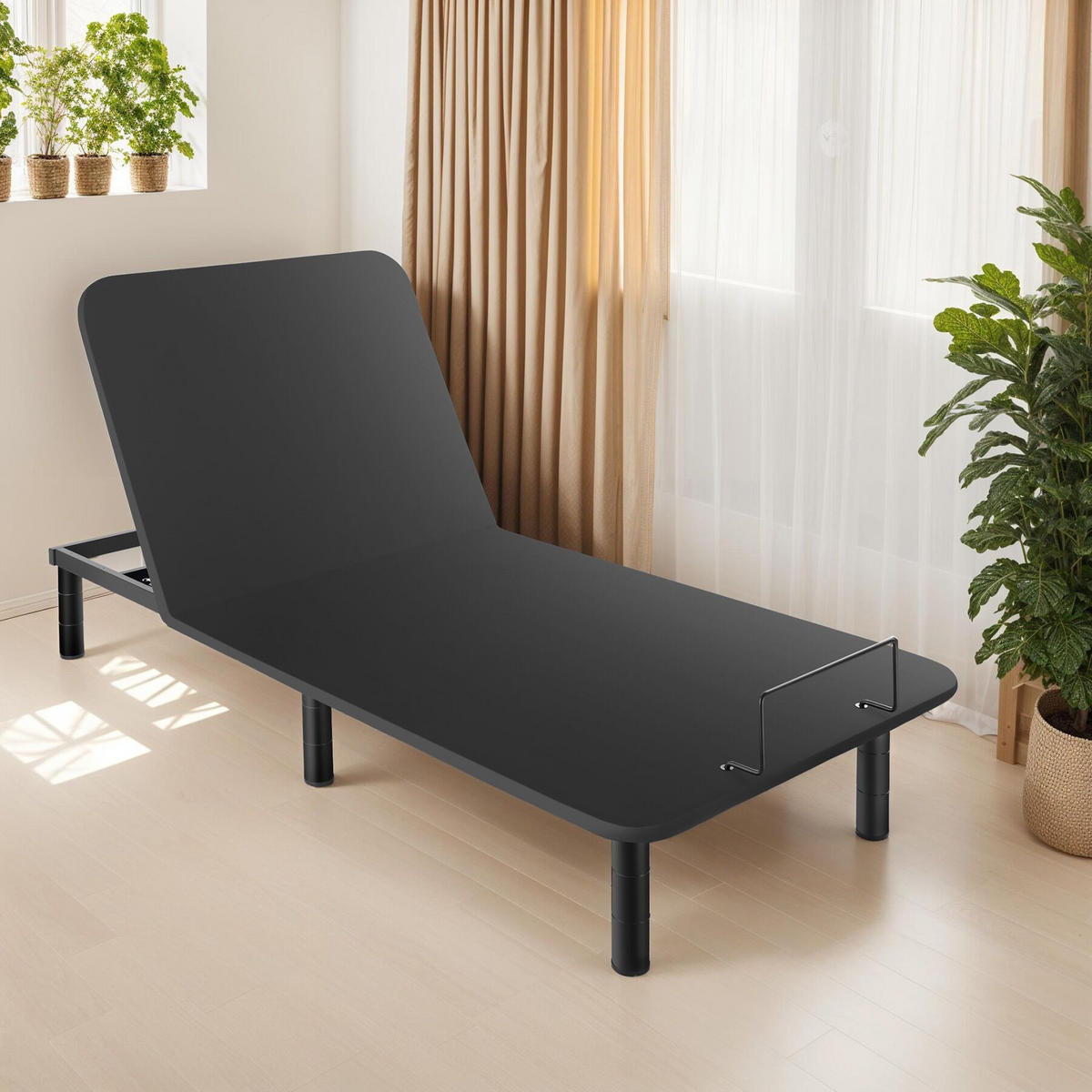 BETTGESTELL mit elektrisch verstellbarem Lattenrost Easy Flex, Polyesterbezug, 90 x 200 x 42,5 cm, anthrazit/schwarz - Anthrazit/Schwarz, Textil - tectake