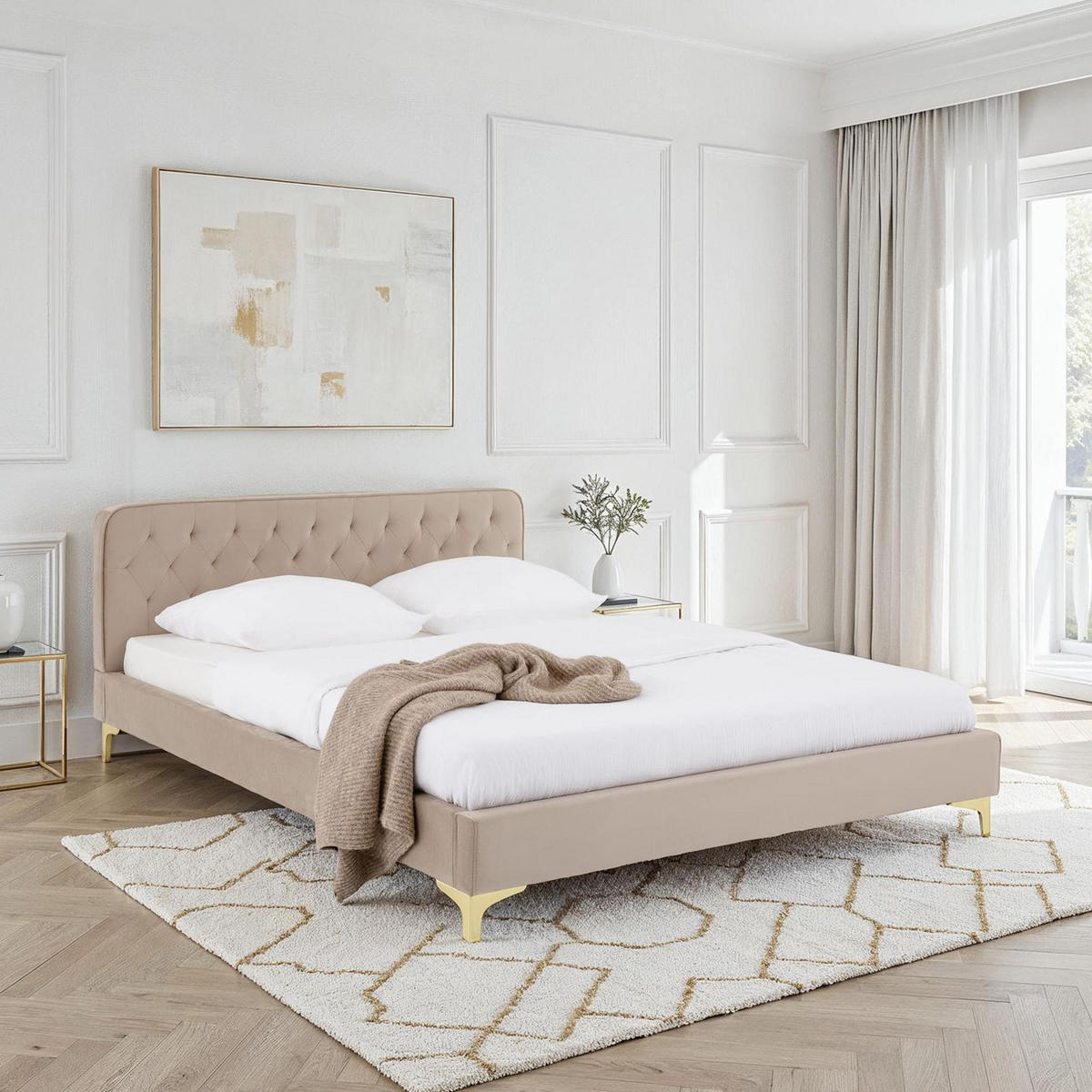 POLSTERBETT GLAMOUR 140x200 cm beige - Beige, Textil (140/200cm) - CARO-Möbel