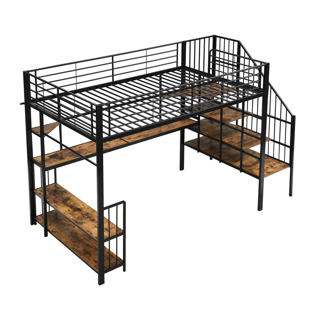 HOCHBETT 120x200 cm in Schwarz und Dunkelwalnuss mit Ladeanschluss - Schwarz, Metall (120/200cm) - IVMEU