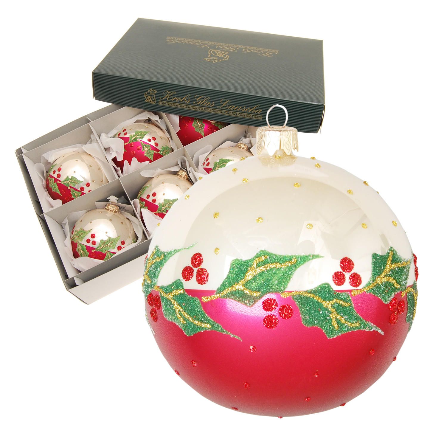 CHRISTBAUMKUGELN Ilex-Mauer Rot 8cm (Glas / 6 Stk.) - Rot, Glas (8/8/8cm) - Krebs Glas Lauscha