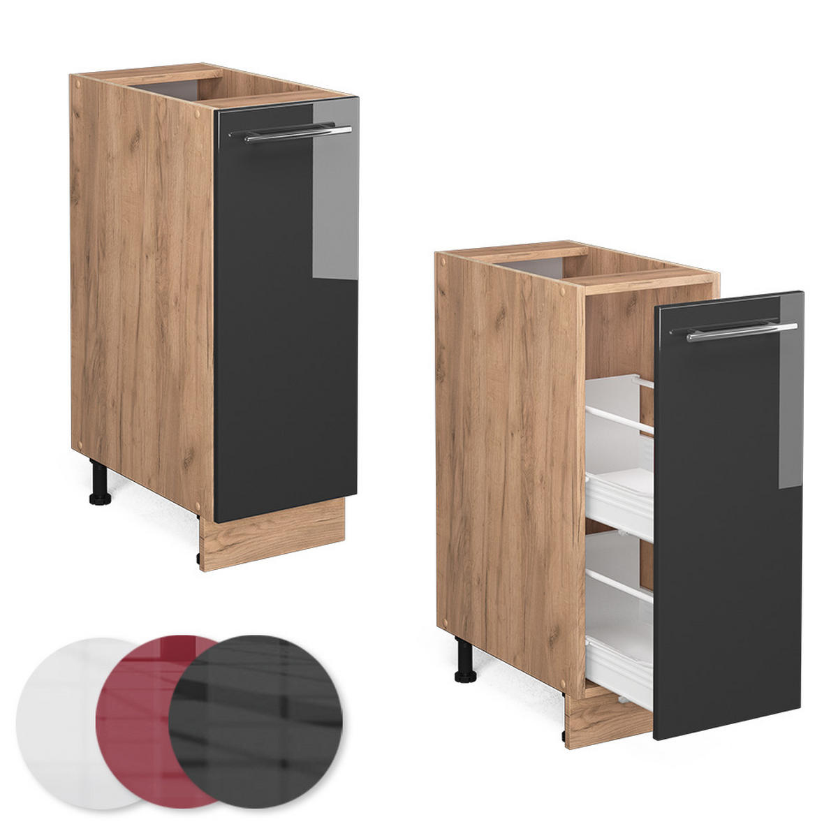 APOTHEKERSCHRANK Fame-Line Anthrazit Hochglanz 30 cm, AP Eiche - Honigeiche/Schwarz Hochglanz, Holzwerkstoff (30/82/60cm) - Vicco