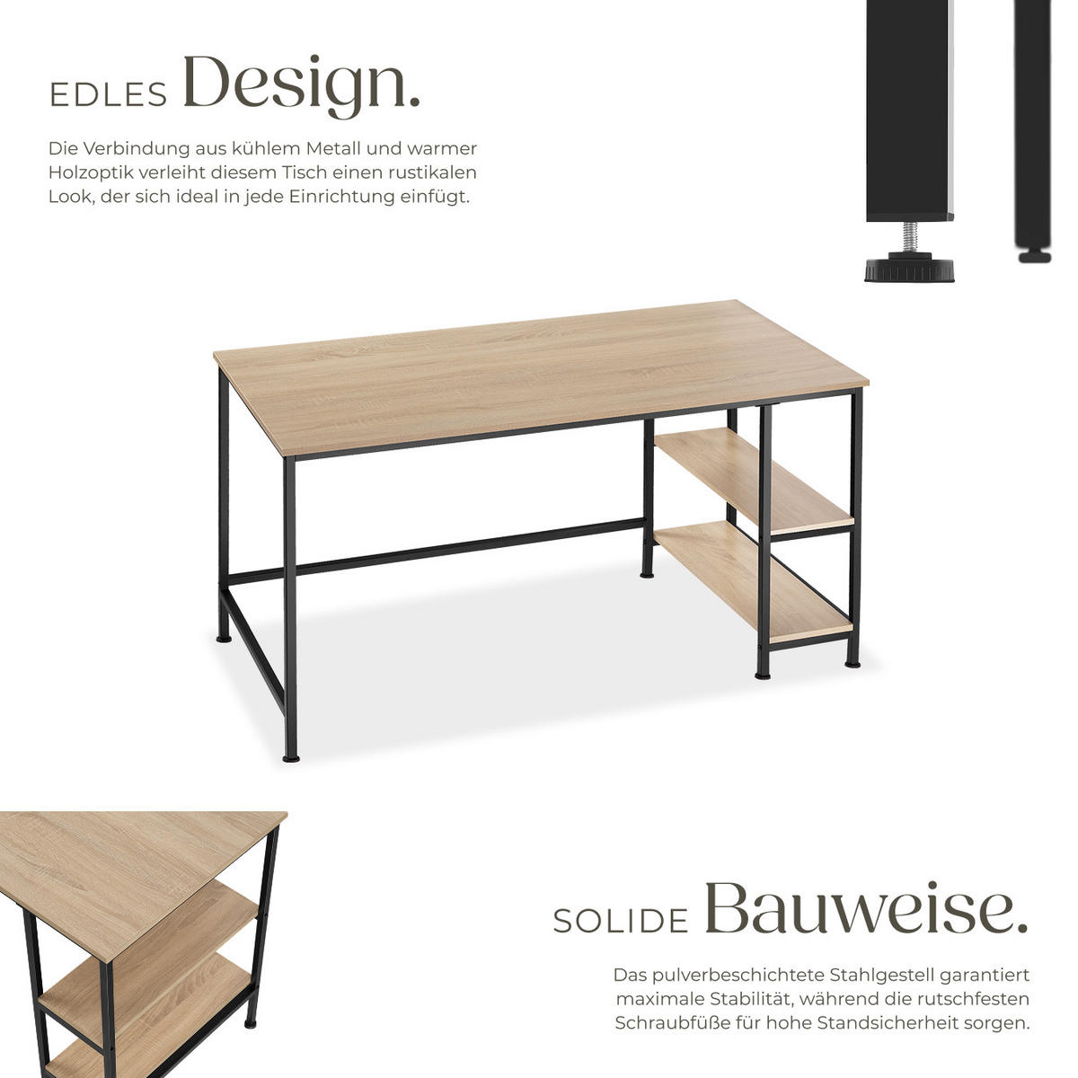 COMPUTERTISCH Canton,120 x 60 x 75,5 cm,Industrial Holz hell, Eiche Sonoma - Naturfarben, Holzwerkstoff (120/60/75.5cm) - tectake