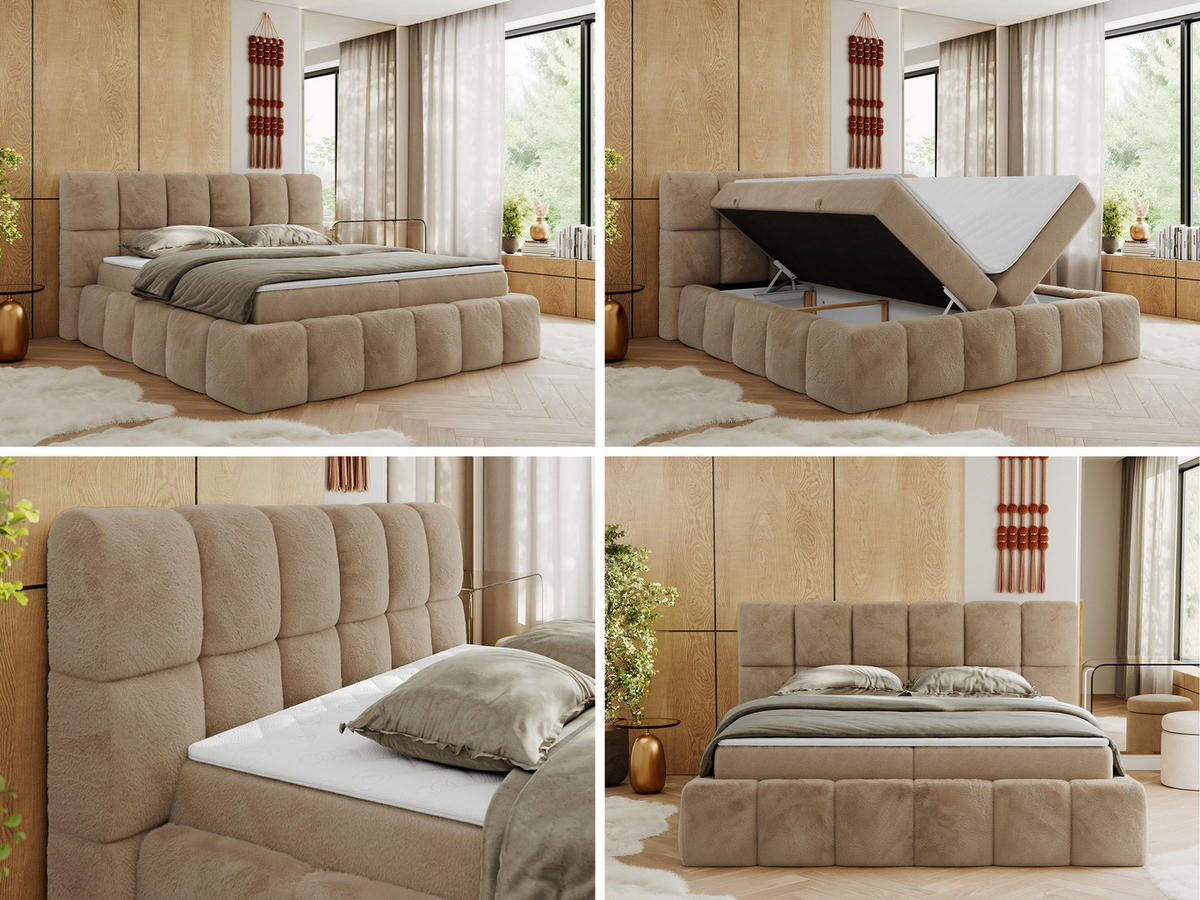 BOXBETT NIRA 200/200 - Beige Plüsch - H4 - Beige, Holz/Textil (200/200cm) - MKS